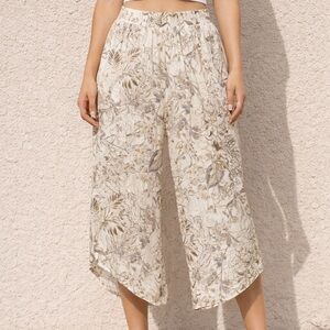 Sound/Style Ivory Floral Cropped Wide-Leg Pants size L